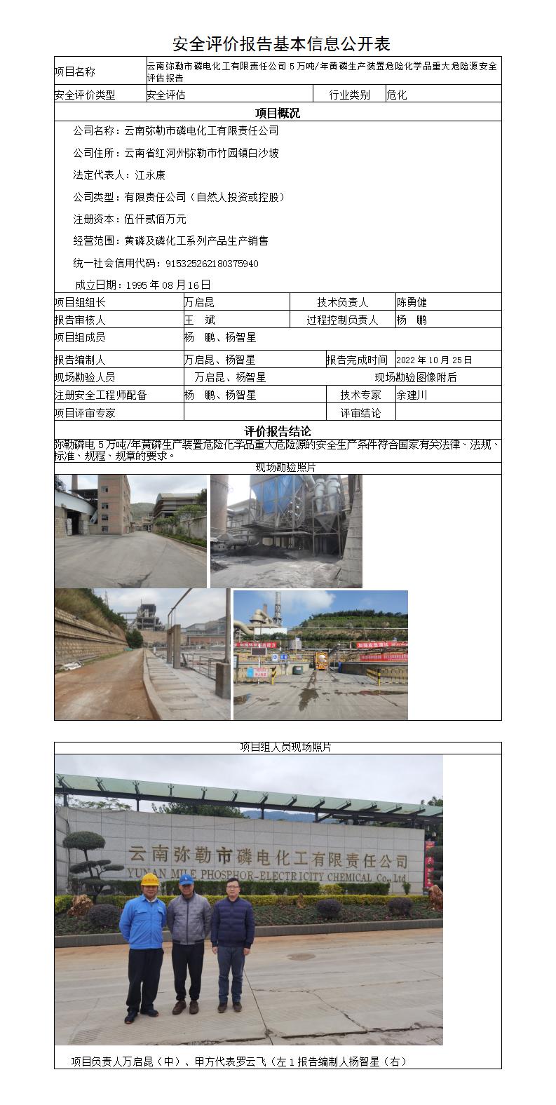 彌勒磷電重大危險源安全評估報告基本信息公開表